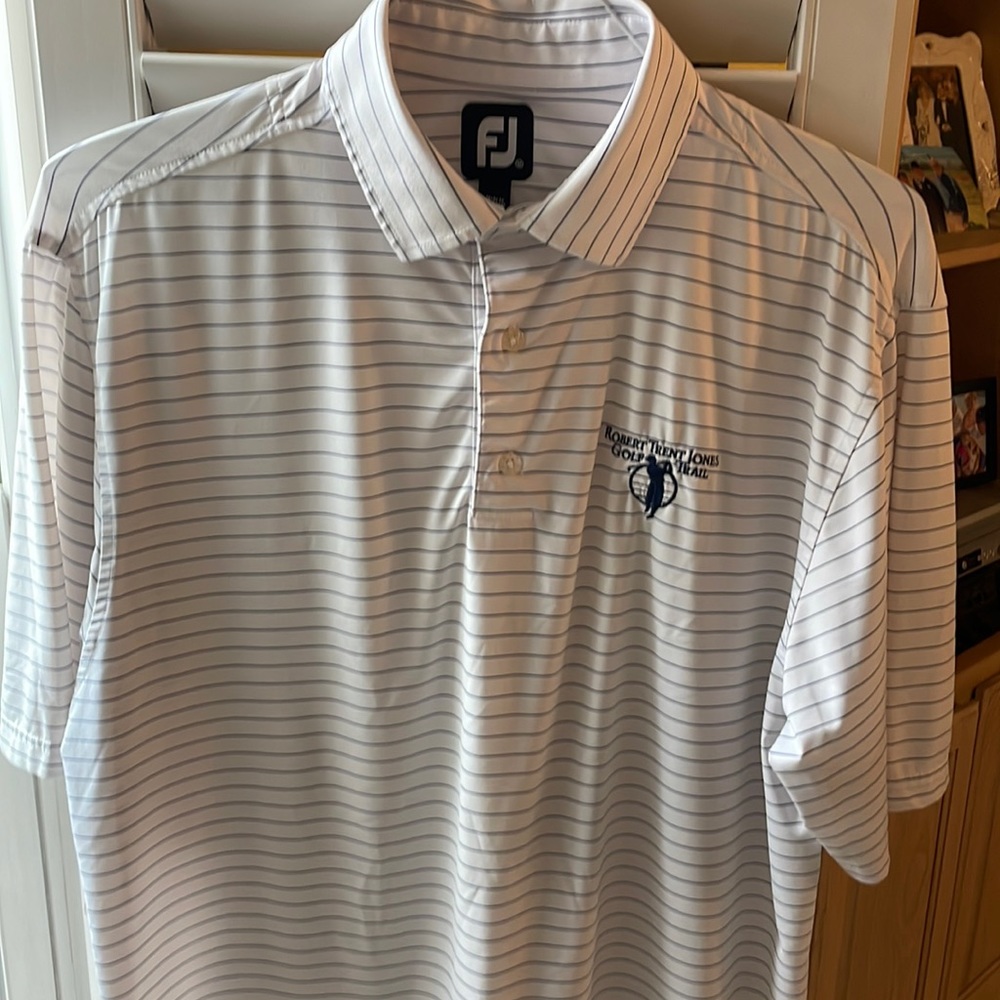 GREAT white polo shirt with thin stripes, FootJoy, medium